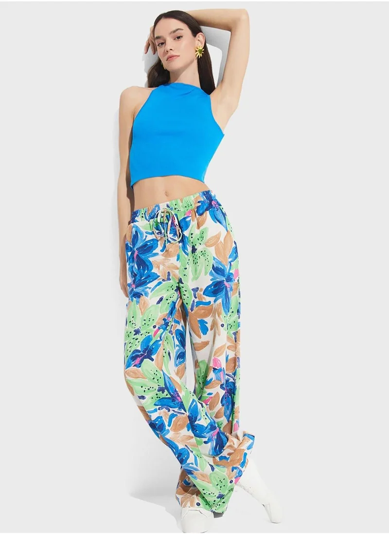 JUNE Floral Print High Waist Pants