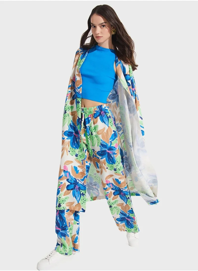 JUNE Floral Print High Waist Pants