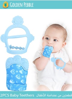 bbet 2PCS Baby Teether, Baby Teething Set, Includes Baby Chew Toy and Silicone Mitten Teether Glove, Infant Soothing Pain Relief for Baby hand Teething  Baby Teether Toys Teething Toy  - Image 1