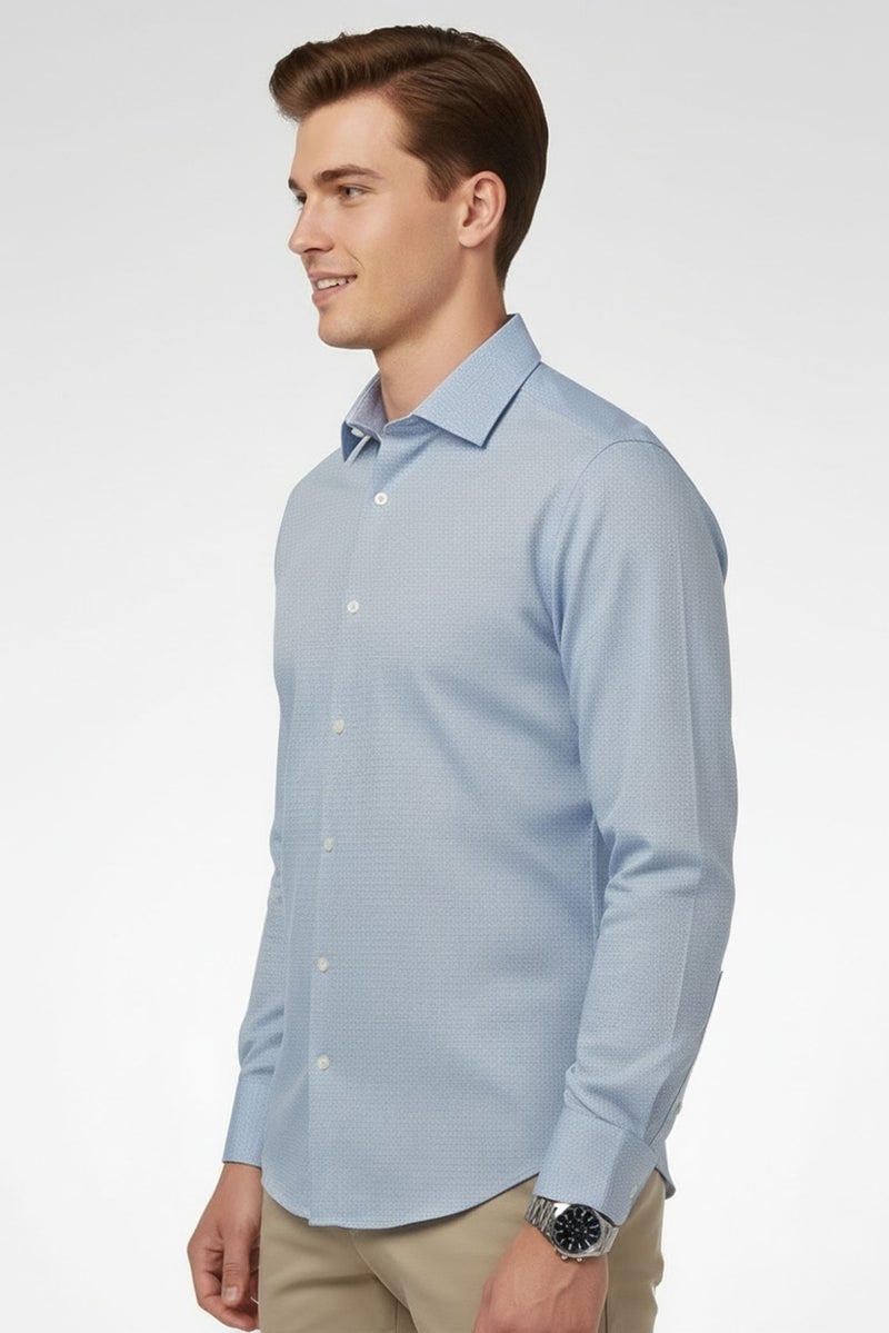 SELECTED Men Slim Fit Textured Long Sleeve Casual Shirt, Light Blue - Image 3