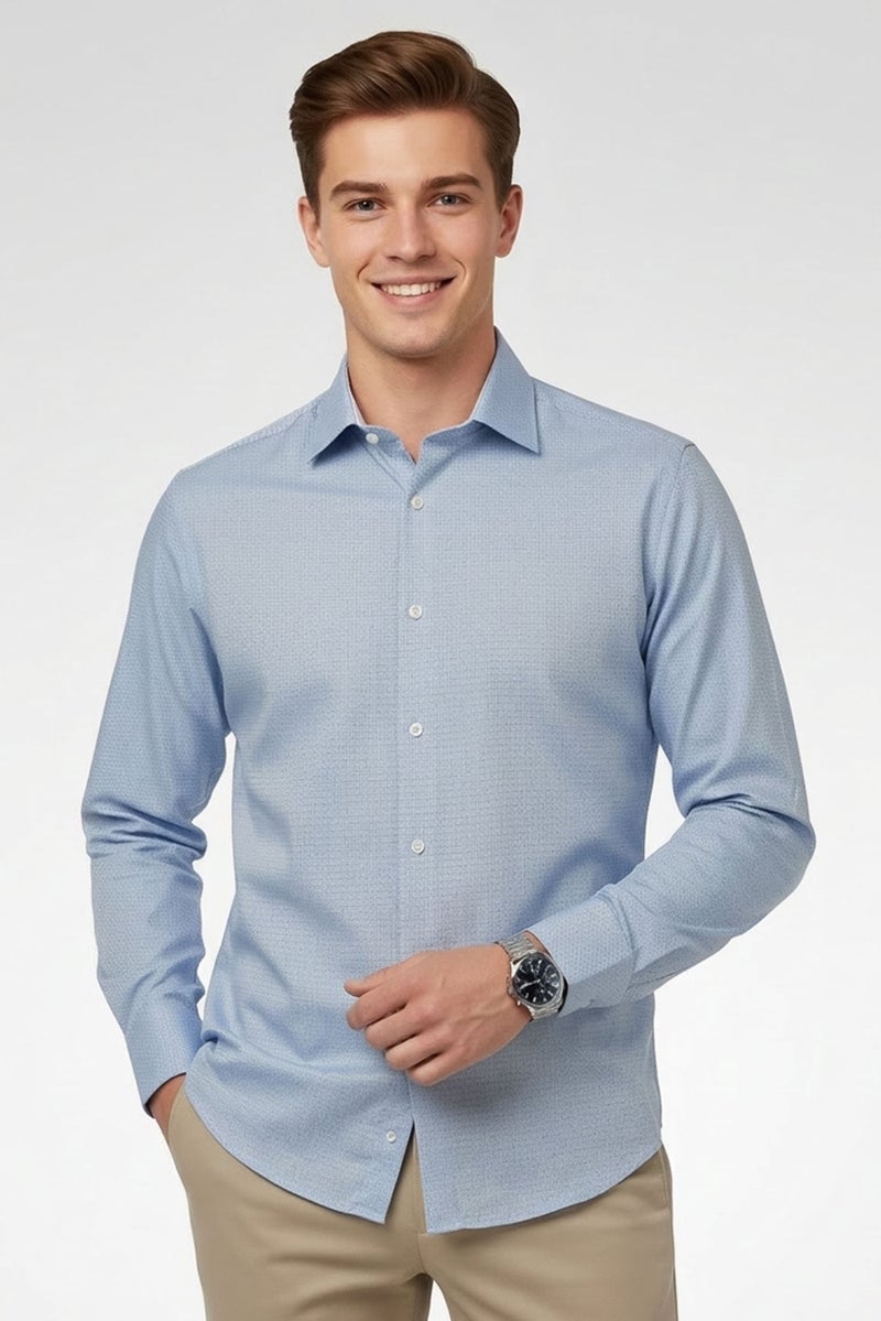 SELECTED Men Slim Fit Textured Long Sleeve Casual Shirt, Light Blue - Image 1
