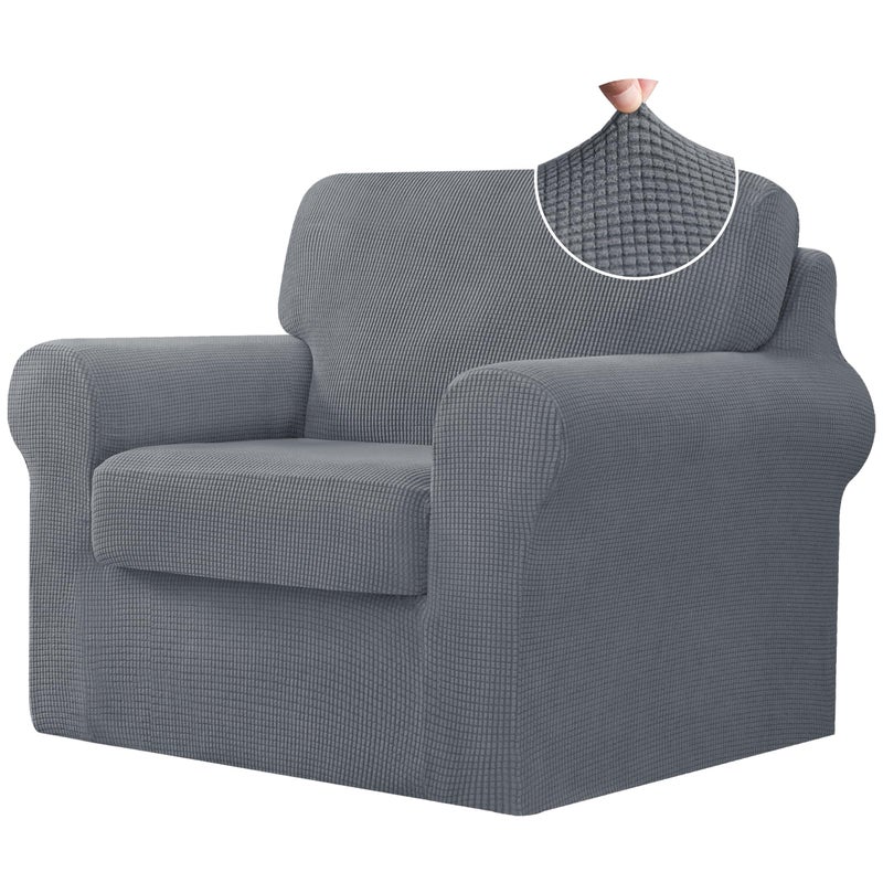 CHUN YI 3 Piece Chair Covers Armchair Stretch Couch Cover with Separate Backrest and Cushion Covers AntiSlip Washable Living Room Furniture Protector for Dogs Pets Small Light Grey