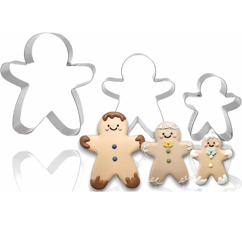 مجموعة قواطع بسكويت رجال الزنجبيل من JOKUMO - مجموعة من 3 قواطع بسكويت كبيرة الشكل 4 قواطع بسكويت من الفولاذ المقاوم للصدأ 180