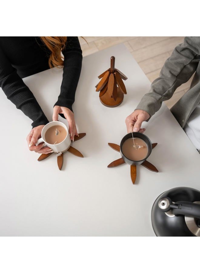 NORDORA Wooden Tree Trivet Set – 4 Tree-Shaped Coasters & 1 Stand for Hot Pots, Dishes | Heat-Resistant, Space-Saving Pot Rest & Cozy Kitchen Decor, Tree Trivets for Counter + Special Bonus (Walnut) - Image 4