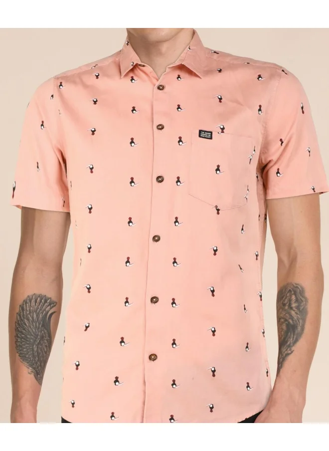 The Indian Garage Co Pink Slim Fit Casual Printed Shirt