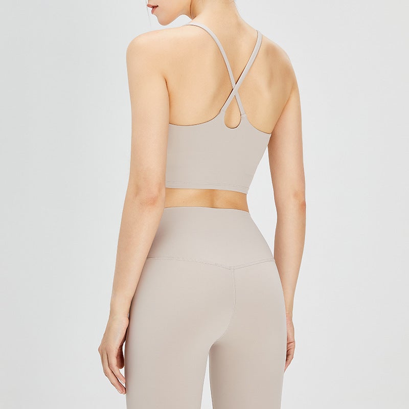 New Nude Sports Bra Women'S Cross Back Sling Shockproof Running Fitness Bra Yoga Wear Top - Image 1