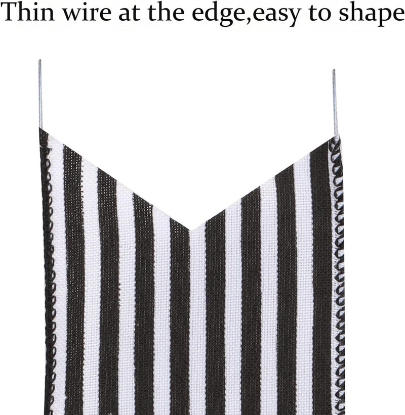 Hongsome 2 Pack Black White Stripe Halloween Fall Bows for Wreaths,12”x20”Black and White Christmas Decorations Bow for Tree Topper Gothic Spooky Holiday Birthday Party Wall Home Front Door - Image 3
