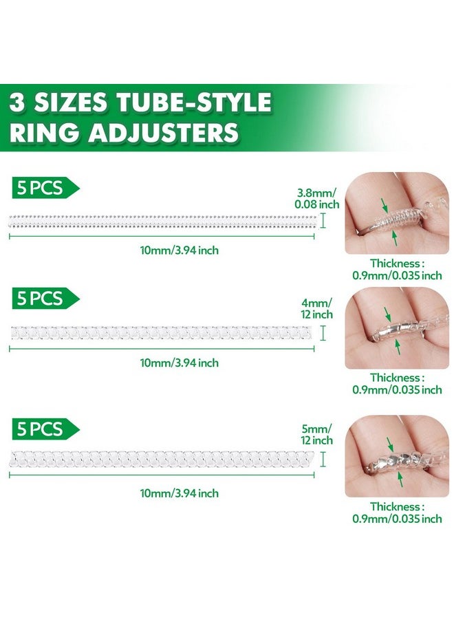 Anpro - Anpro 15 Pack Ring Size Adjuster - with 3 Sizes Clear Ring Sizer Adjuster for Loose Rings,Spiral Silicone Tightener Set,Invisible Ring Guards(Please See The Below Picture for The Steps) - Image 1