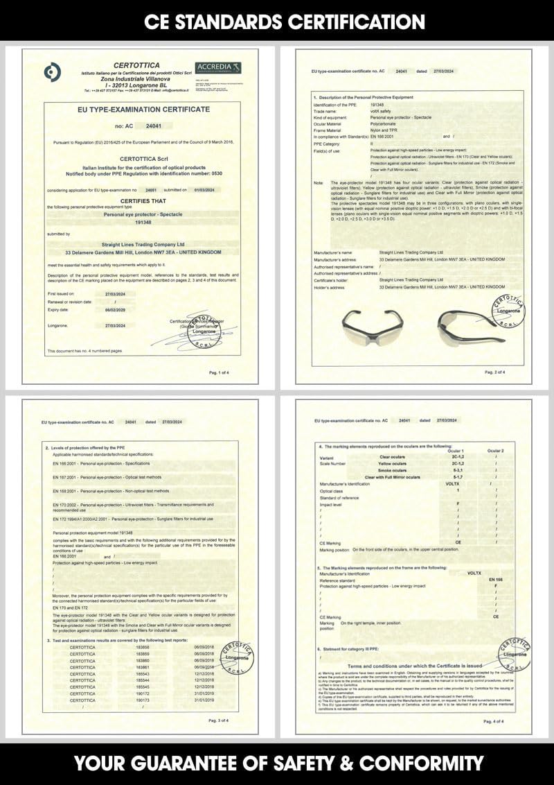 voltX 'Constructor' SAFETY READERS (CLEAR +1.5 Dioptre) Full Lens Reading Safety Glasses ANSI Z87.1+ & CE EN166F, Wraparound Style - Includes Safety Cord with headstop - UV400 anti fog coated lens - Image 3
