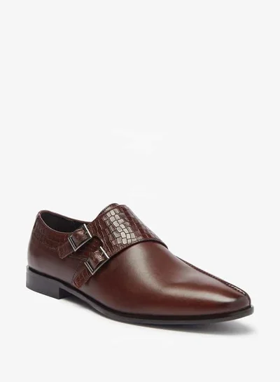 دوتشيني Men's Textured Slip-On Monk Shoes with Buckle Closure