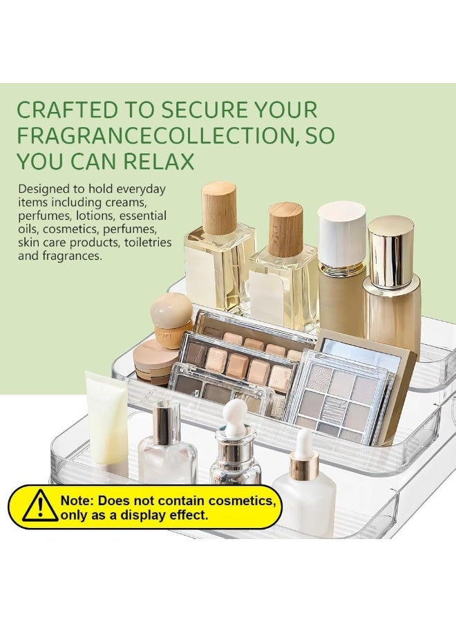 منظم رف أكريليك بـ 3 طبقات، حامل عرض ومنظم فانيتي للعطور والمكياج ومستحضرات التجميل والكاب كيك والمجسمات البلاستيكية، تصميم متعدد الاستخدامات للمنزل والحمام والمكتب والمتاجر، يعرض أغراضك بشكل أنيق ومرتب-شفاف - Image 3