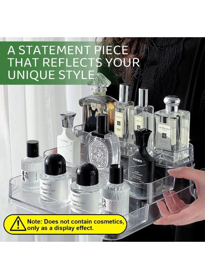 منظم رف أكريليك بـ 3 طبقات، حامل عرض ومنظم فانيتي للعطور والمكياج ومستحضرات التجميل والكاب كيك والمجسمات البلاستيكية، تصميم متعدد الاستخدامات للمنزل والحمام والمكتب والمتاجر، يعرض أغراضك بشكل أنيق ومرتب-شفاف - Image 5