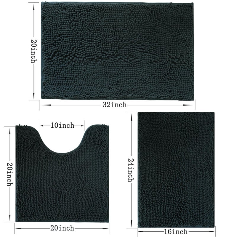 Flotstiga 3 Piece Bathroom Rugs Set, Non-Slip Bath Mats with PVC Backing, Super Absorbent Washable Plush Carpet, Soft Shag Rug for Bathroom Bedroom Kitchen Home Decor (Dark Grey) - Image 2