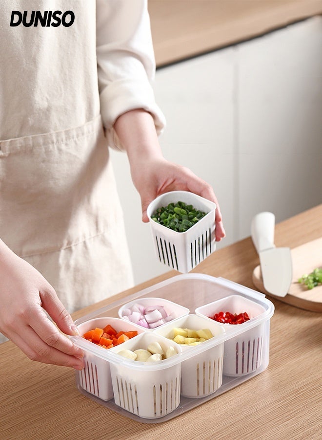 DUNISO Portable Food Storage Containers with Lids,6 Grids  Divided Storage Box,Fresh-keeping Boxes with Drain Baskets, Organizer Bins for Scallion, ginger and garlic - Image 1