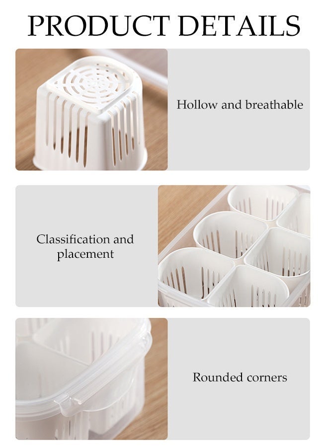 DUNISO Portable Food Storage Containers with Lids,6 Grids  Divided Storage Box,Fresh-keeping Boxes with Drain Baskets, Organizer Bins for Scallion, ginger and garlic - Image 3