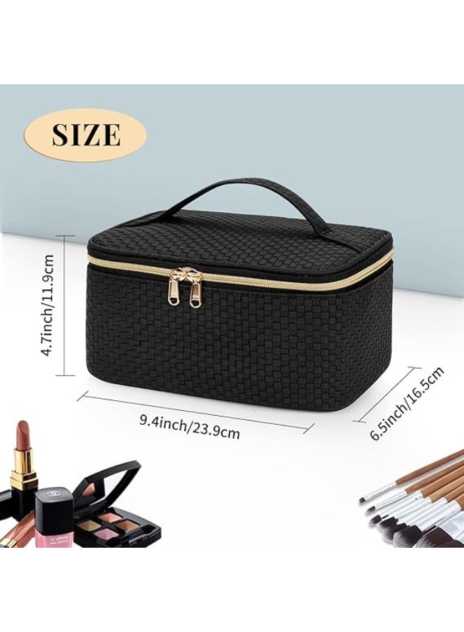 Makeup Bag, Portable Cosmetic Bag, Large Capacity Travel Makeup Case Organizer, Black Makeup Bags For Women Toiletry Bag for Girls Traveling With Handle and Divider - Image 3