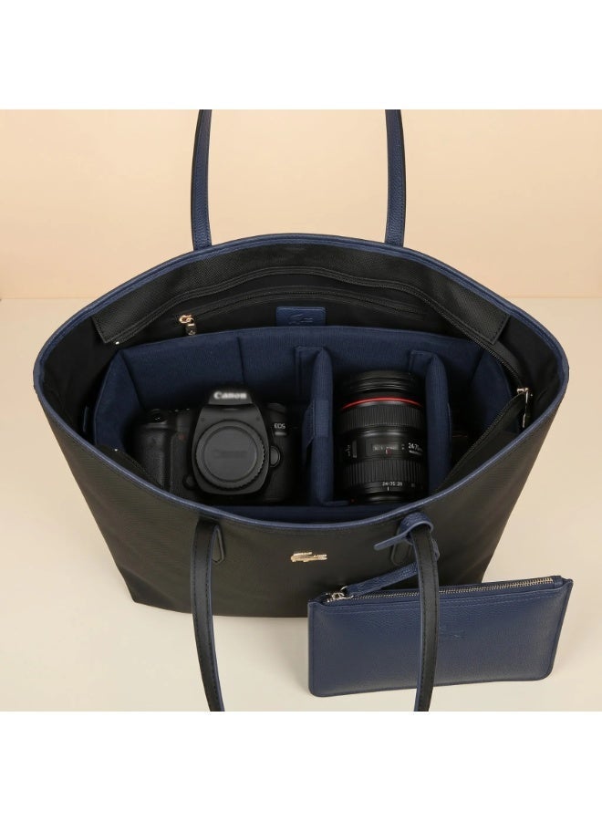 Lacoste Women's Reversible Two-Tone Large Capacity Multi-Functional Handbag Tote Bag | Black & Dark Blue | L35 × H30 × D14 cm - Image 4