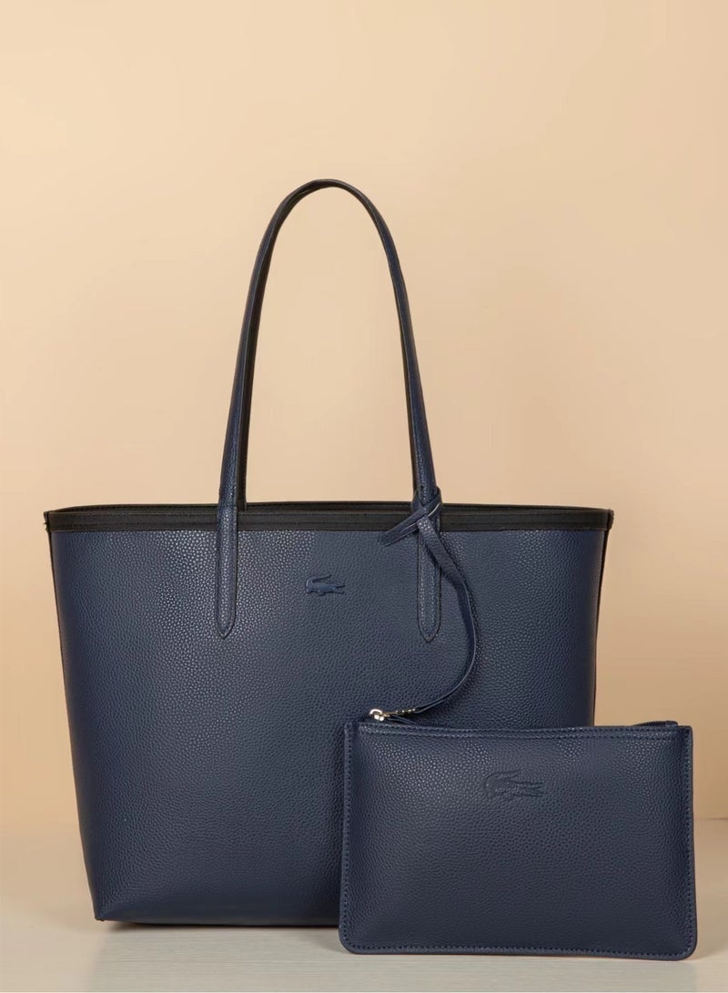 Lacoste Women's Reversible Two-Tone Large Capacity Multi-Functional Handbag Tote Bag | Black & Dark Blue | L35 × H30 × D14 cm - Image 3