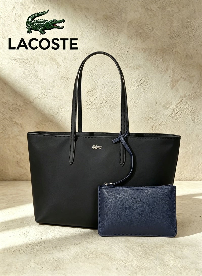 Lacoste Women's Reversible Two-Tone Large Capacity Multi-Functional Handbag Tote Bag | Black & Dark Blue | L35 × H30 × D14 cm - Image 1