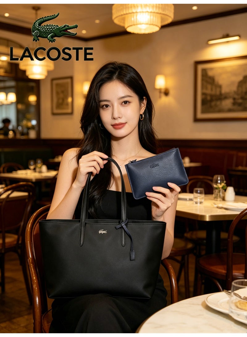Lacoste Women's Reversible Two-Tone Large Capacity Multi-Functional Handbag Tote Bag | Black & Dark Blue | L35 × H30 × D14 cm - Image 5
