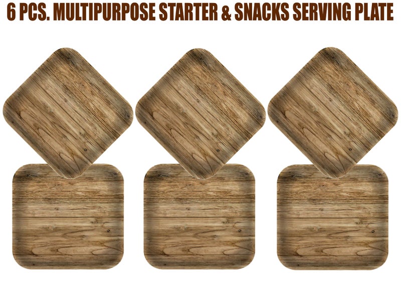 ZIDO (Pack of 6 Wood Look Multipurpose Snacks/Starter Plate for Serving All Type of Snacks Like Dhokla, Samosa, Sandwich, Burger, Noodles and More Multi Items - Image 2