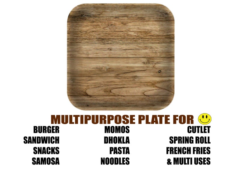 ZIDO (Pack of 6 Wood Look Multipurpose Snacks/Starter Plate for Serving All Type of Snacks Like Dhokla, Samosa, Sandwich, Burger, Noodles and More Multi Items - Image 4