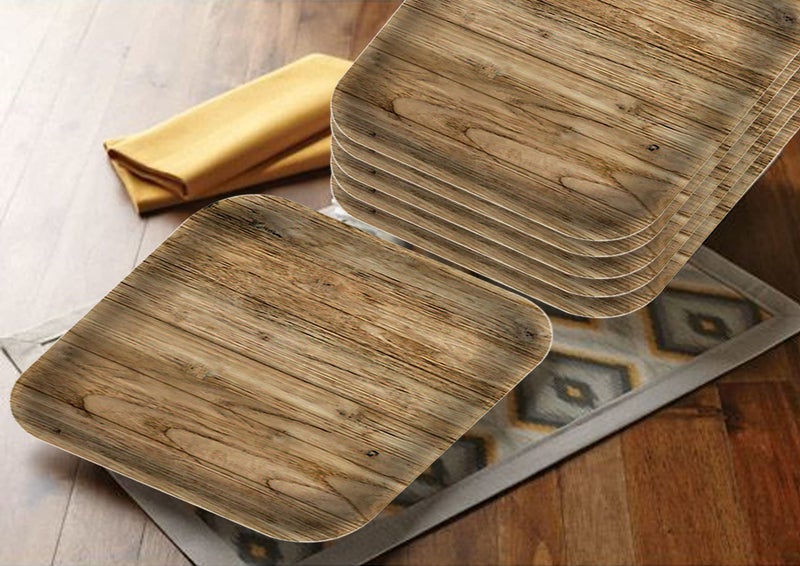 ZIDO (Pack of 6 Wood Look Multipurpose Snacks/Starter Plate for Serving All Type of Snacks Like Dhokla, Samosa, Sandwich, Burger, Noodles and More Multi Items - Image 1