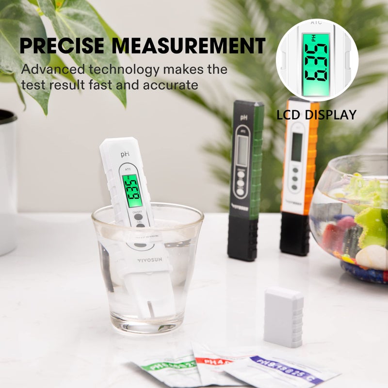 VIVOSUN PH Meter Digital PH Tester Pen 0.01 High Accuracy Water Quality Tester with 0-14 PH Measurement Range for Hydroponics, Household Drinking, Pool and Aquarium, with ATC, White - Image 2