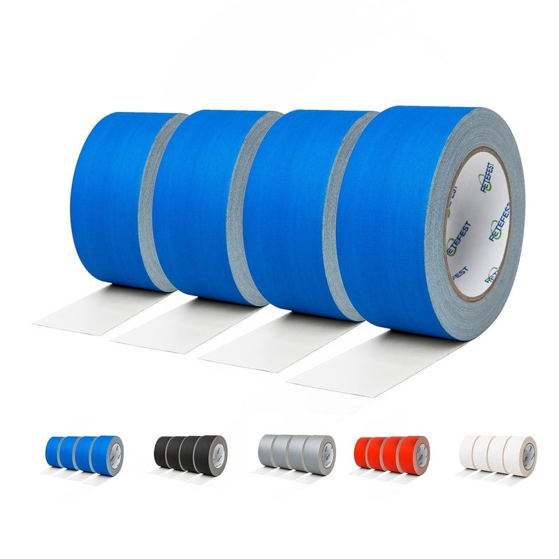 Fetefest Gaffers Tape 4 Pack Blue Heavy Duty, 2" by 30 Yards Each roll, Professional Grade Gaffer Tape, Non-Reflective No Residue Hand Tear Self-Adhesive, Multiple Purposes (Blue, 4 Rolls) - Image 1