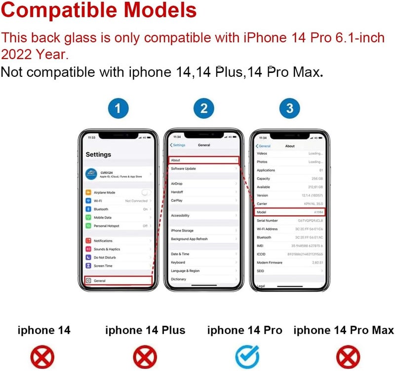 Perzework غطاء زجاجي خلفي بديل OEM لجهاز iPhone 14 Pro بحجم 6.1 بوصة مع مجموعة أدوات الإصلاح ومواد لاصقة مثبتة مسبقًا (فضي) - Image 2