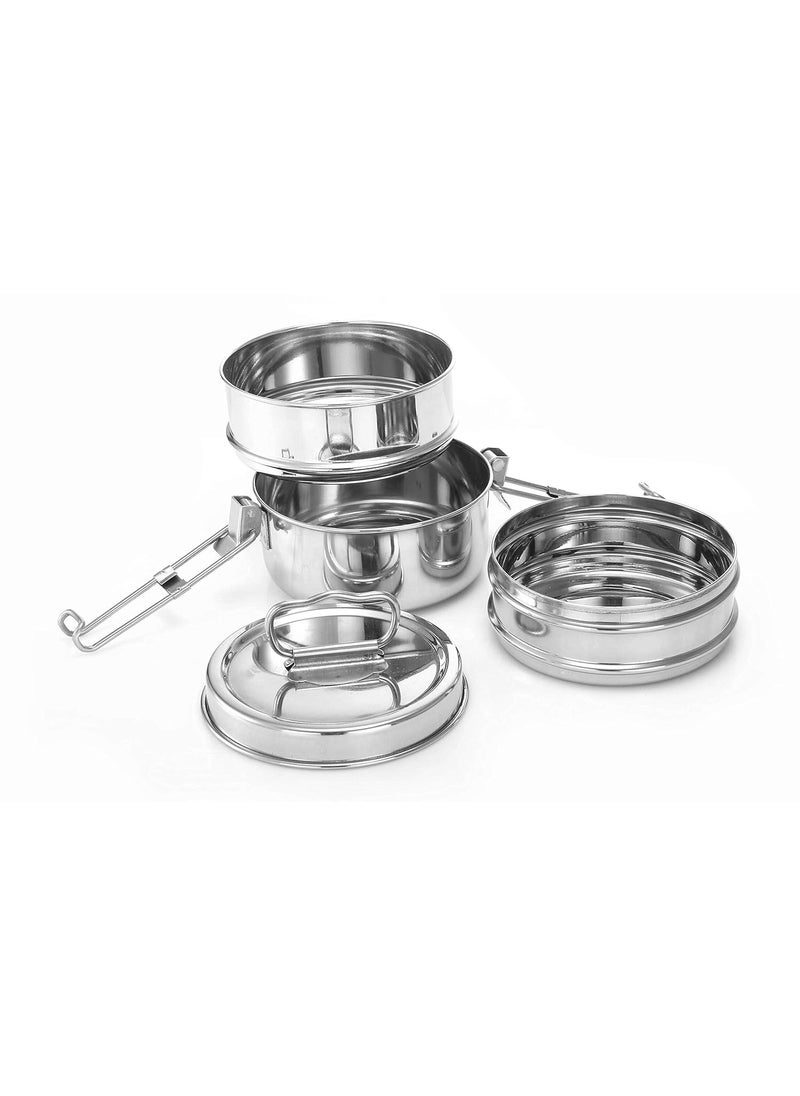 Expresso Expresso - Stainless Steel Food Grade Lunch Box | Traditional Tiffin Carrier/Container for School/Office, Dia 13cm | 3 Tier  - Image 2