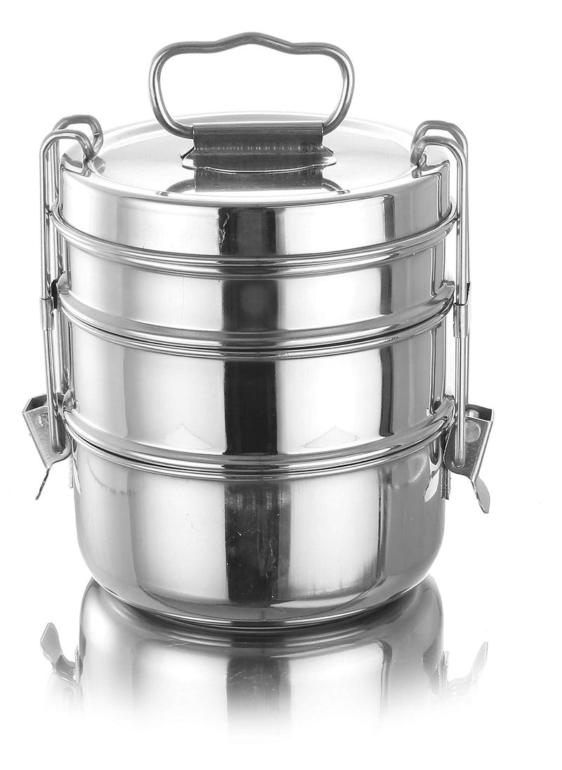 Expresso Expresso - Stainless Steel Food Grade Lunch Box | Traditional Tiffin Carrier/Container for School/Office, Dia 13cm | 3 Tier  - Image 1