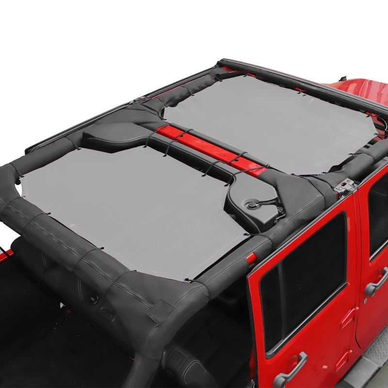JeCar JKU Sun Shade Mesh Sunshade Provides UV Sun Protection Exterior Accessories for Jeep Wrangler 20072018 JK Unlimited 4 Door Front Rear Gray