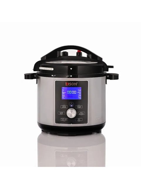 Edison Electric Pressure Cooker with Granite Pot, 1200 Watts, 8 Liters, 11 Functions - Silver Black