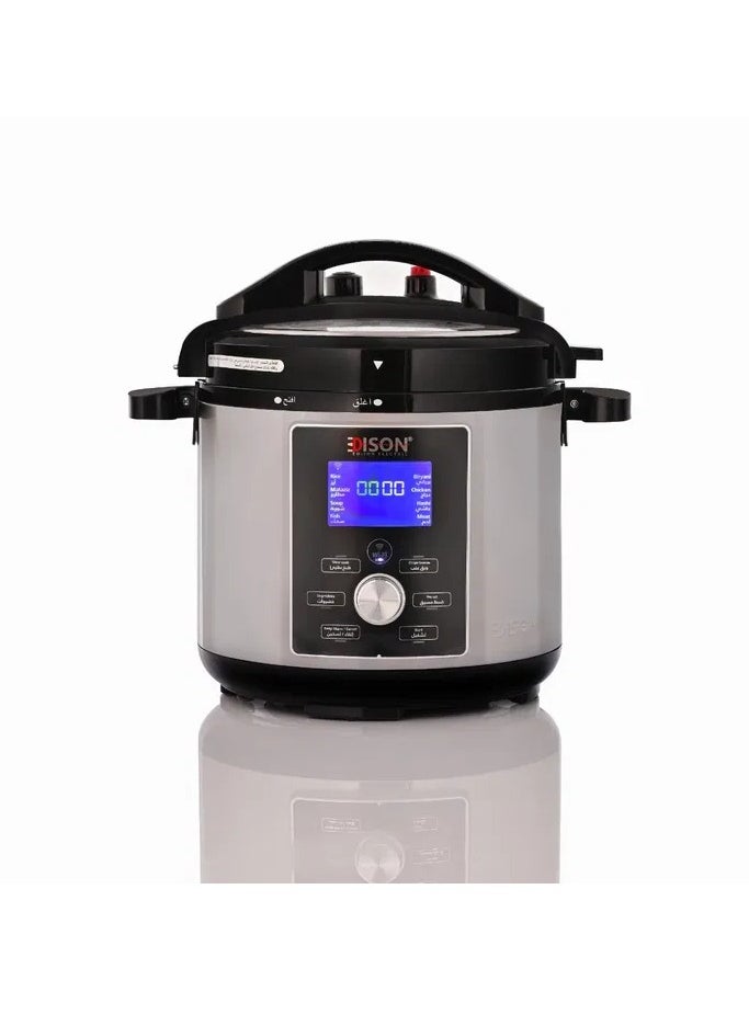 EDISON Edison Electric Pressure Cooker with Granite Pot, 1200 Watts, 8 Liters, 11 Functions - Silver Black 