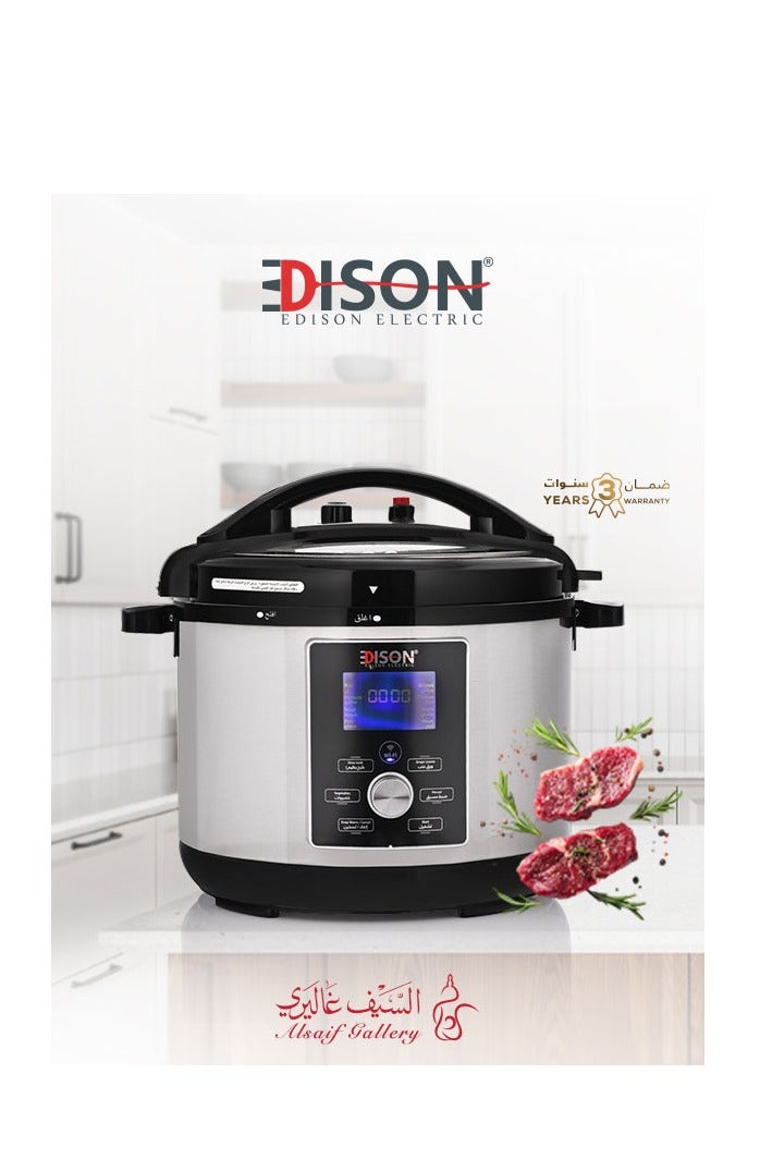 EDISON Edison Electric Pressure Cooker with Granite Pot, 1200 Watts, 8 Liters, 11 Functions - Silver Black - Image 1