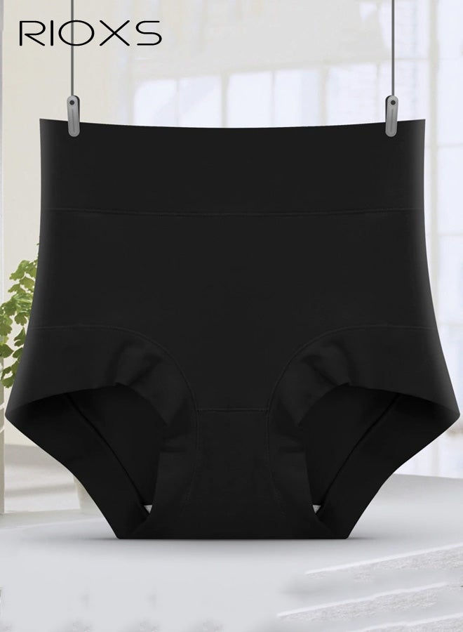 RIOXS 3 Pack Womens High Waisted Underwear, Soft Breathable Full Coverage Ladies Panties, Stretch Comfortable Briefs Underpants (Regular and Plus Size), Black - Image 1