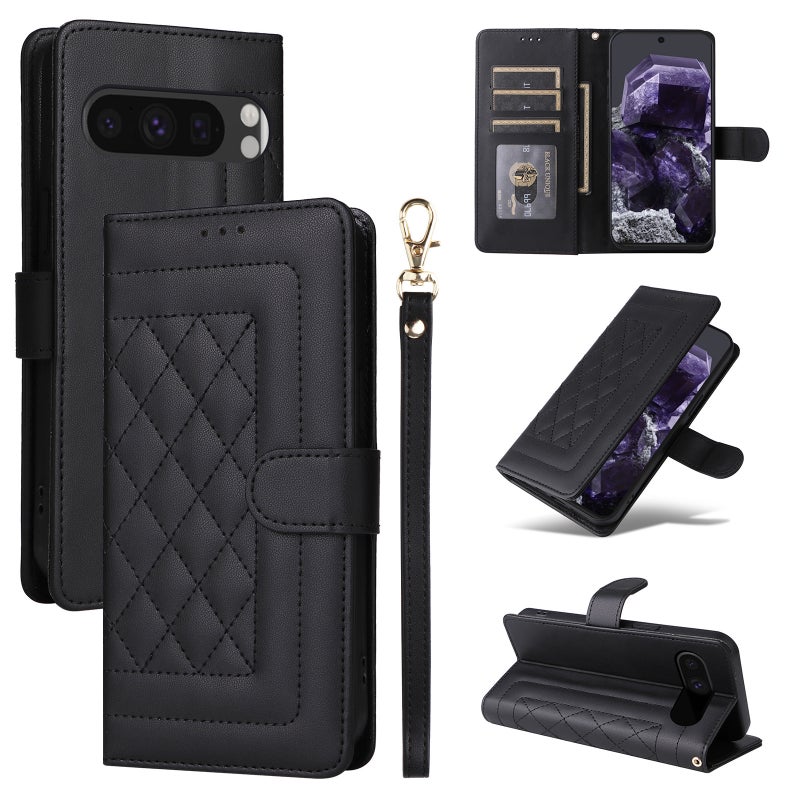 HuHa Protective Cover For Google Pixel 9 Diamond Lattice Leather Flip Phone Case(Black) - Image 1