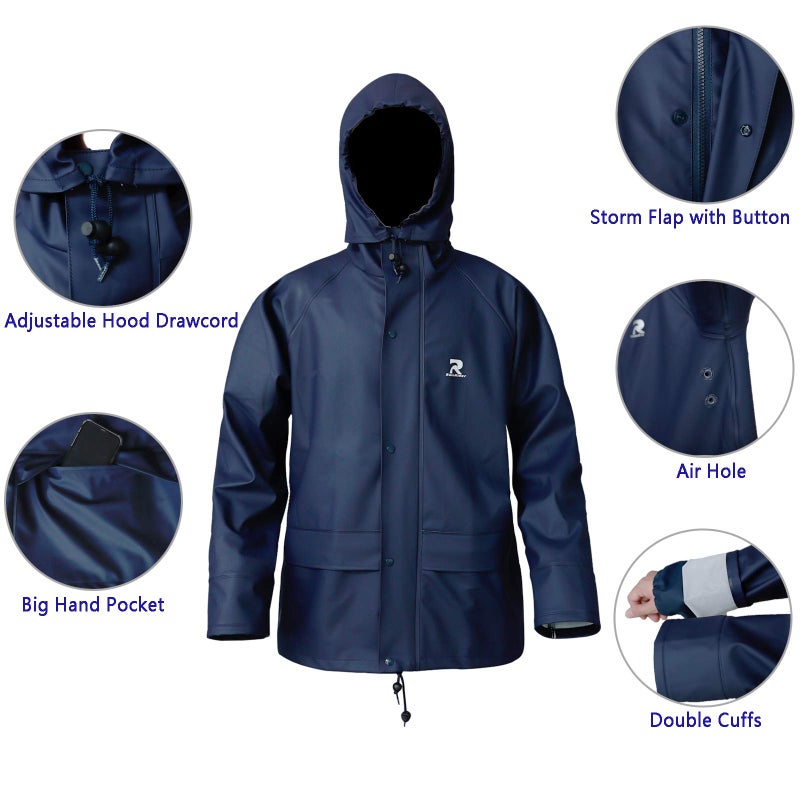 RainRider Rain Suits for Men Waterproof Rain Jacket Coat Pants Heavy Duty Women Fishing Rain Gear Workwear (Navy, X-Large) - Image 2