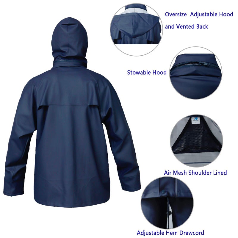 RainRider Rain Suits for Men Waterproof Rain Jacket Coat Pants Heavy Duty Women Fishing Rain Gear Workwear (Navy, X-Large) - Image 3