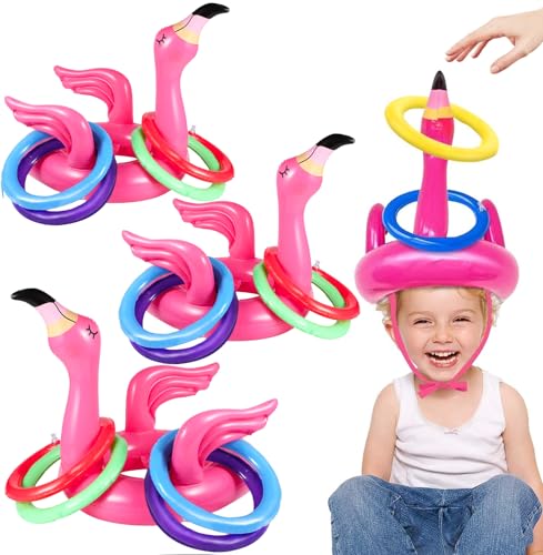 Camlinbo 15 Pcs Inflatable Flamingo Pool Toys Ring Toss Pool Game Flamingos Luau Party Decor Hawaiian Beach Toys Carnival Outdoor Luau Party Games Supplies for Adults Family - Image 1