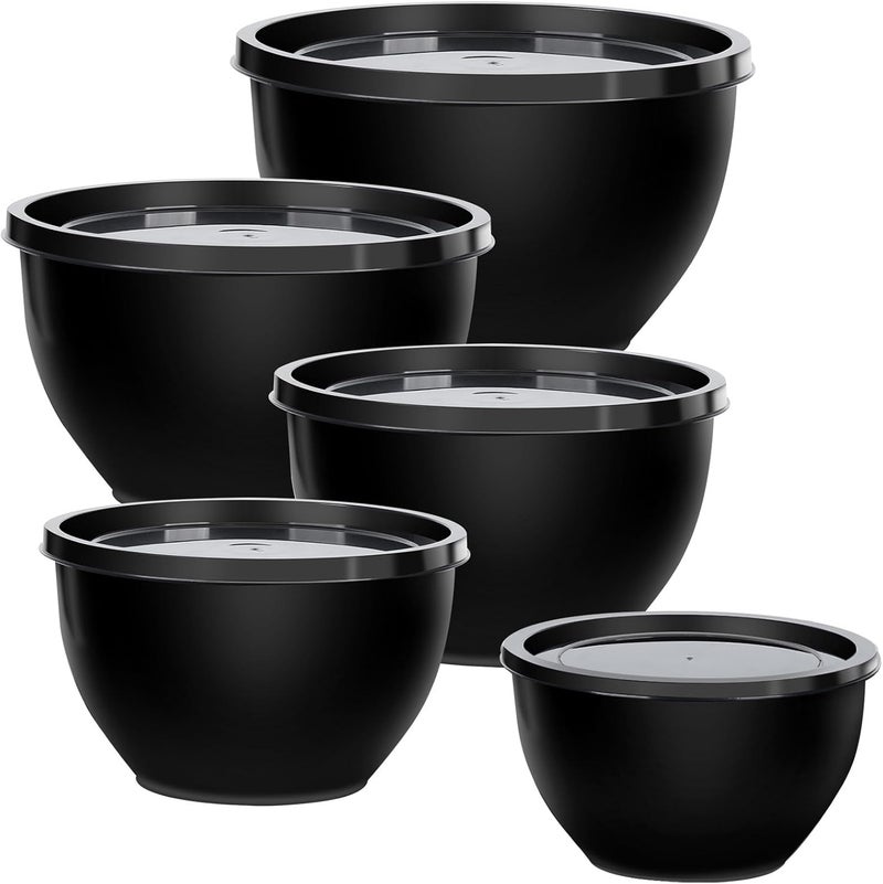 Greentainer 5-Piece Plastic Mixing Bowls with Lids Set for Kitchen, Nesting Bowls for Mixing, Baking, Prepping, Cooking and Serving Food, Black Mixing Bowls Dishwasher, Microwave Safe - Image 1