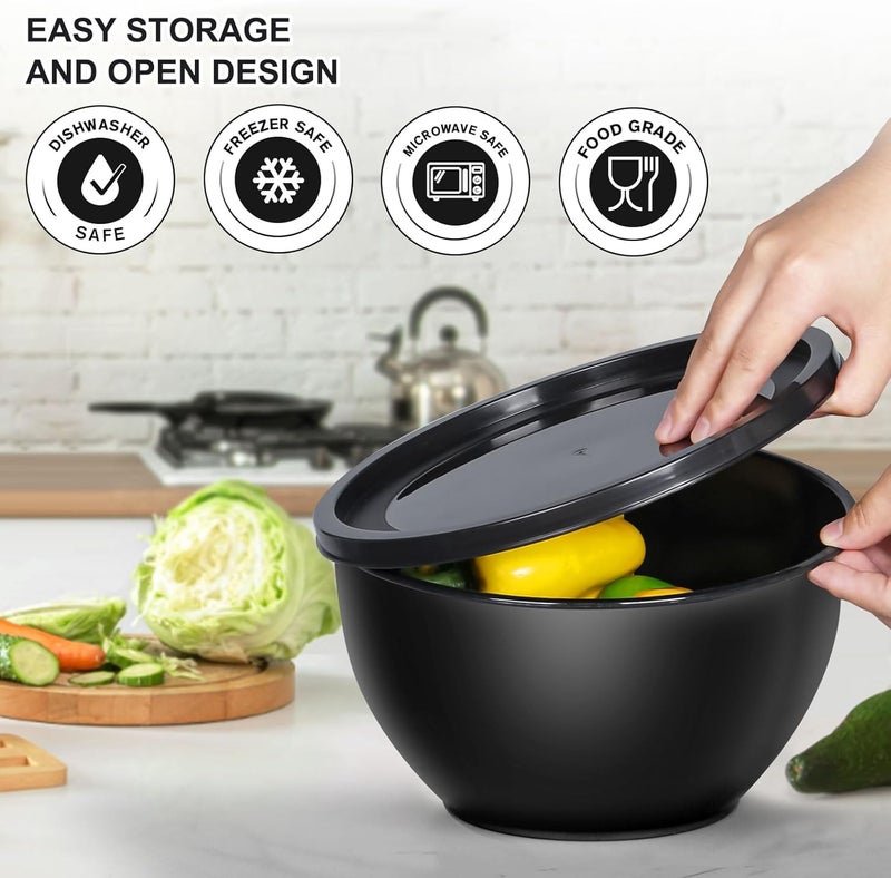 Greentainer 5-Piece Plastic Mixing Bowls with Lids Set for Kitchen, Nesting Bowls for Mixing, Baking, Prepping, Cooking and Serving Food, Black Mixing Bowls Dishwasher, Microwave Safe - Image 3