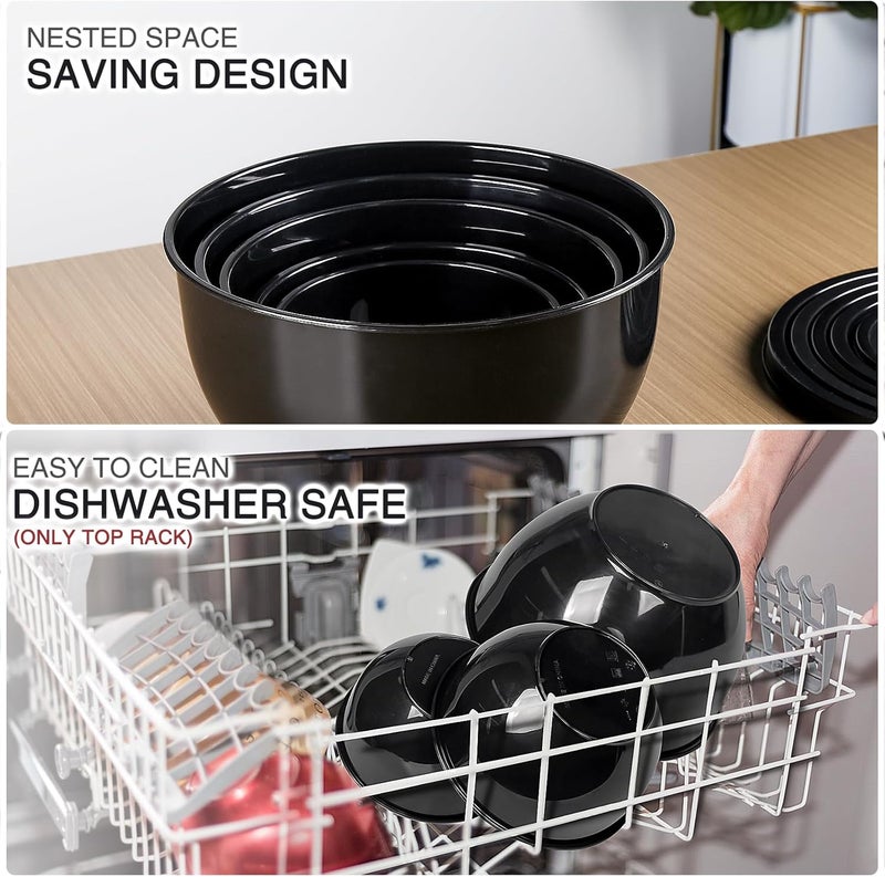 Greentainer 5-Piece Plastic Mixing Bowls with Lids Set for Kitchen, Nesting Bowls for Mixing, Baking, Prepping, Cooking and Serving Food, Black Mixing Bowls Dishwasher, Microwave Safe - Image 4
