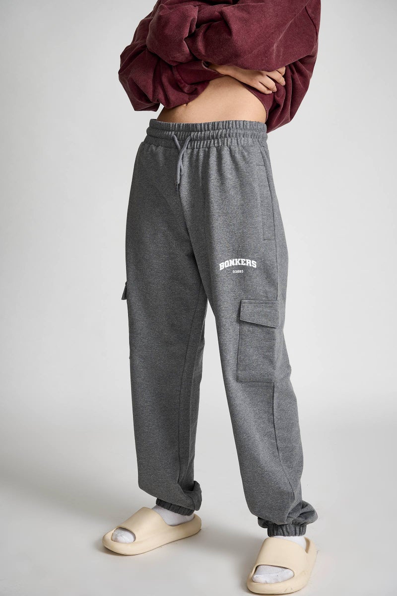 Bonkers Corner Dark Grey Melange Cargo Pants for Women's - Image 1