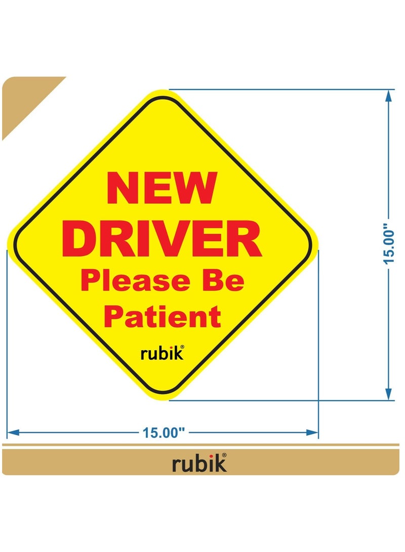 Rubik ملصق علامة السيارة للسائقين الجدد مغناطيسي، سائق جديد يرجى التحلي بالصبر، عاكس عالي قابل للإزالة وإعادة الاستخدام، مع مرآة النقطة العمياء لسائقي السيارات والشاحنات الصغيرة (15x15 سم) أصفر/أحمر - Image 2