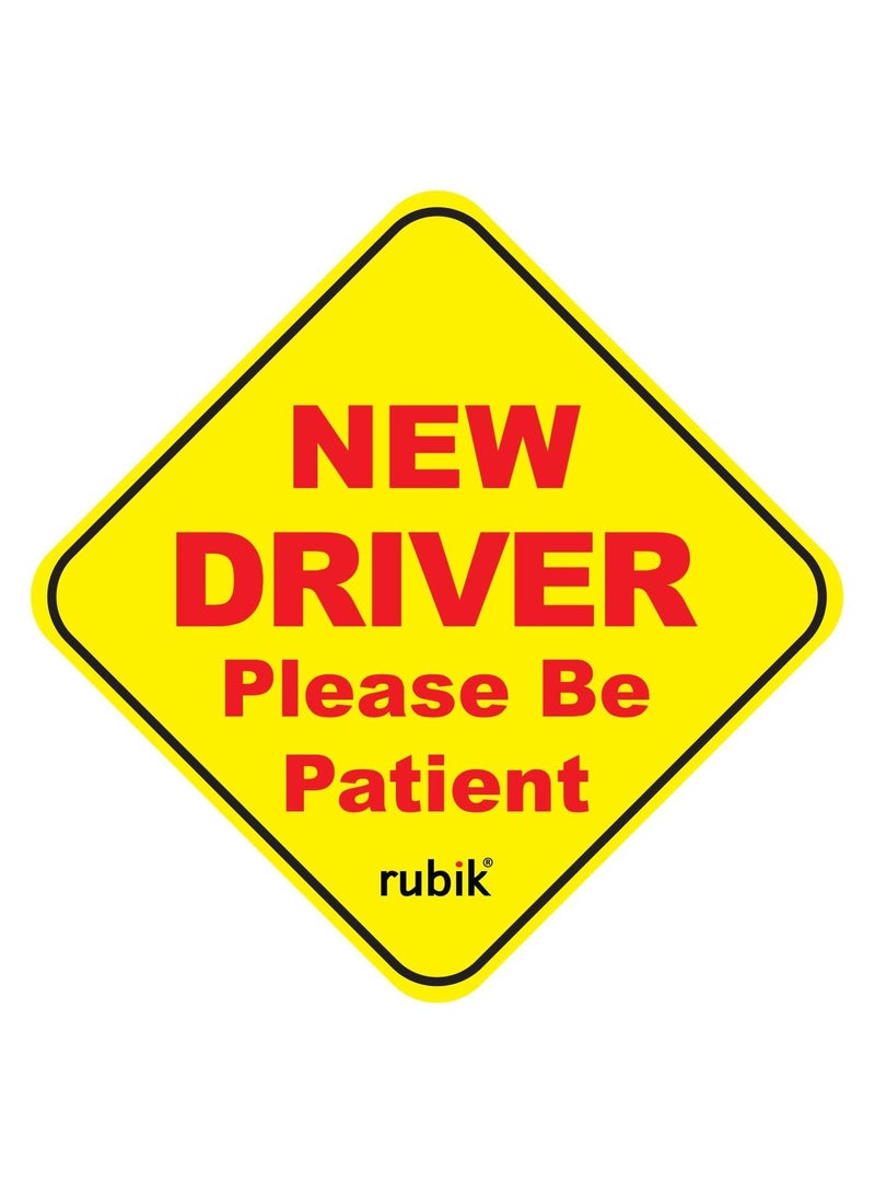 Rubik ملصق علامة السيارة للسائقين الجدد مغناطيسي، سائق جديد يرجى التحلي بالصبر، عاكس عالي قابل للإزالة وإعادة الاستخدام، مع مرآة النقطة العمياء لسائقي السيارات والشاحنات الصغيرة (15x15 سم) أصفر/أحمر - Image 3