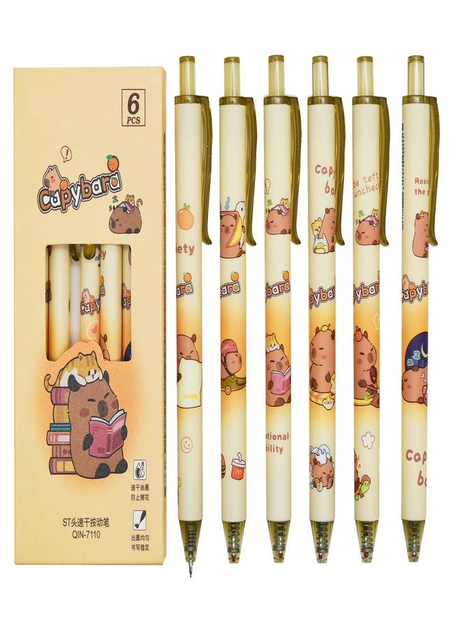 Lopenle 12 Pieces Cute Capybara Pens Kapibara Gel Pens Retractable pen 6 Assorted Colors (Black Ink), Fun Kawaii Stationery for Office, Anime Fans - Image 1