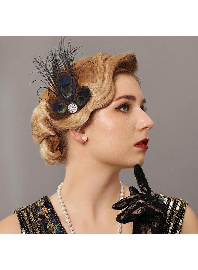 GORTIN Ortin 1920S Flapper Feather Hair Clip Great Gatsby Feather Headband Black Peacock Feather Headpiece Rhiestone Head Band Art Deco Headwear Party Prom Flapper Hair Accessories For Women And Girls - Image 4