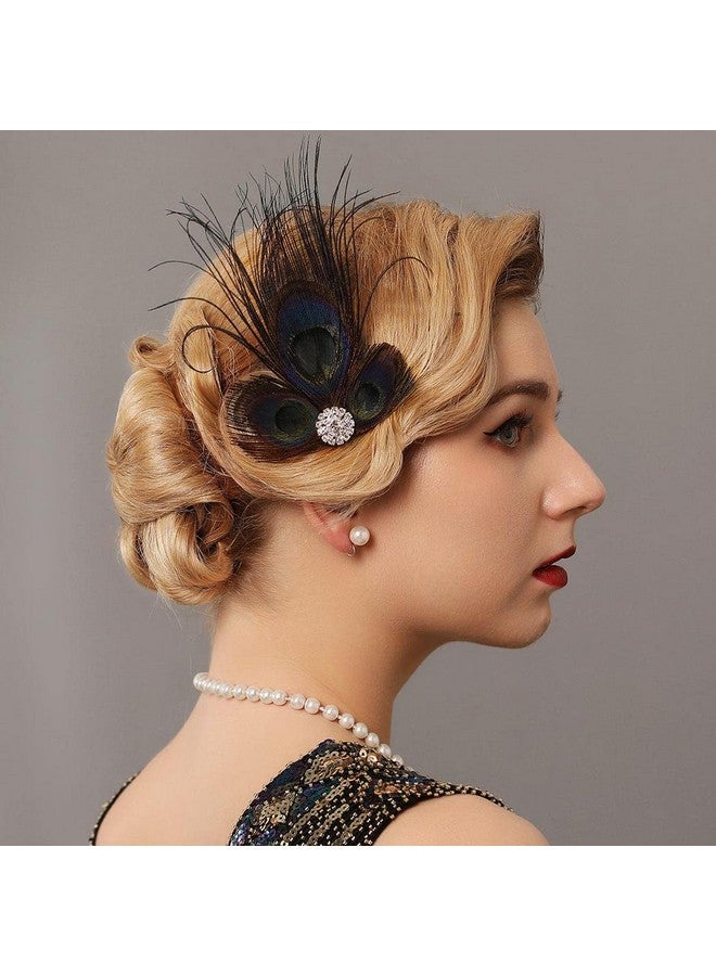 GORTIN Ortin 1920S Flapper Feather Hair Clip Great Gatsby Feather Headband Black Peacock Feather Headpiece Rhiestone Head Band Art Deco Headwear Party Prom Flapper Hair Accessories For Women And Girls - Image 2
